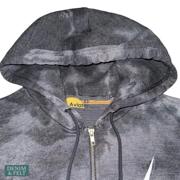 Aviator Nation Hand Dyed Bolt Zip Hoodie Vintage Charcoal Lightning XS Lounge - Picture 5 of 9
